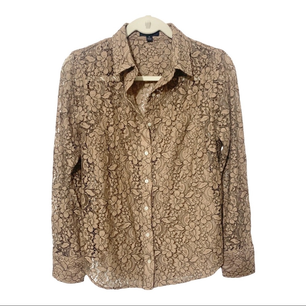 J. Crew Beige Lace Button-Up Shirt